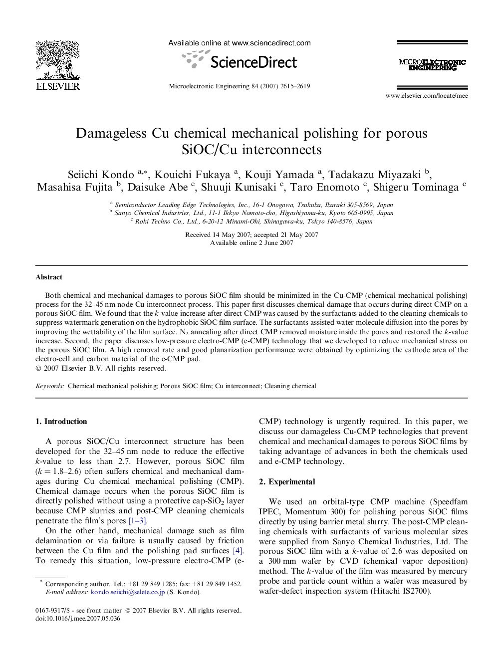 Damageless Cu chemical mechanical polishing for porous SiOC/Cu interconnects