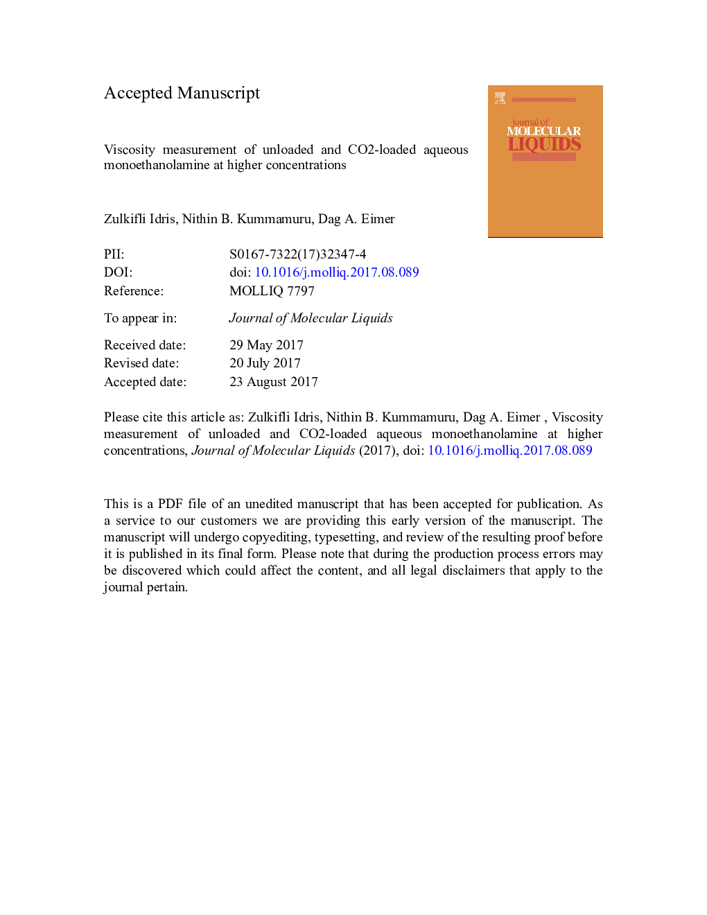 Viscosity measurement of unloaded and CO2-loaded aqueous monoethanolamine at higher concentrations