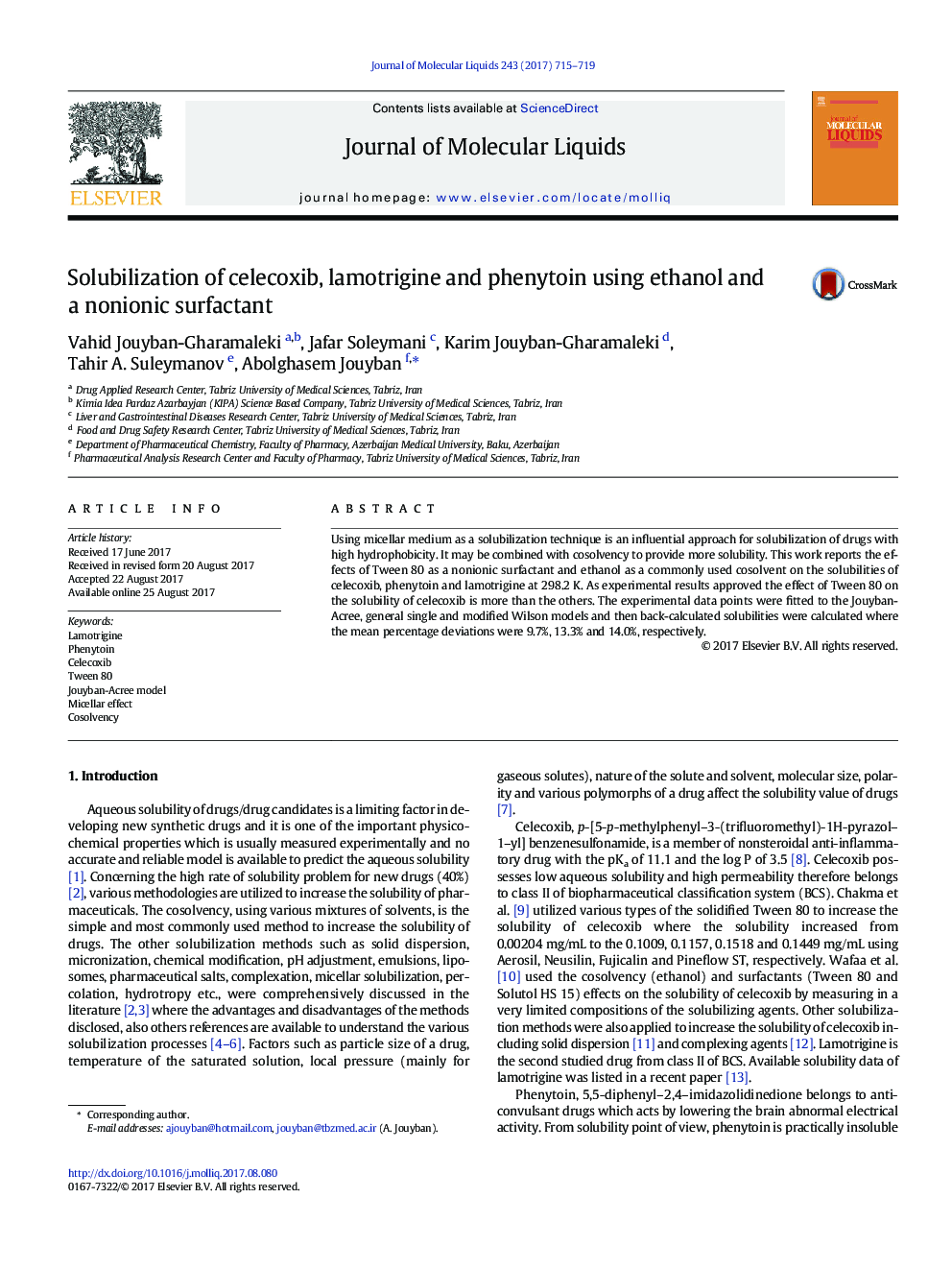 Solubilization of celecoxib, lamotrigine and phenytoin using ethanol and a nonionic surfactant