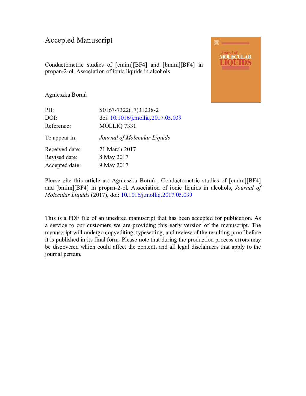 Conductometric studies of [emim][BF4] and [bmim][BF4] in propan-2-ol. Association of ionic liquids in alcohols