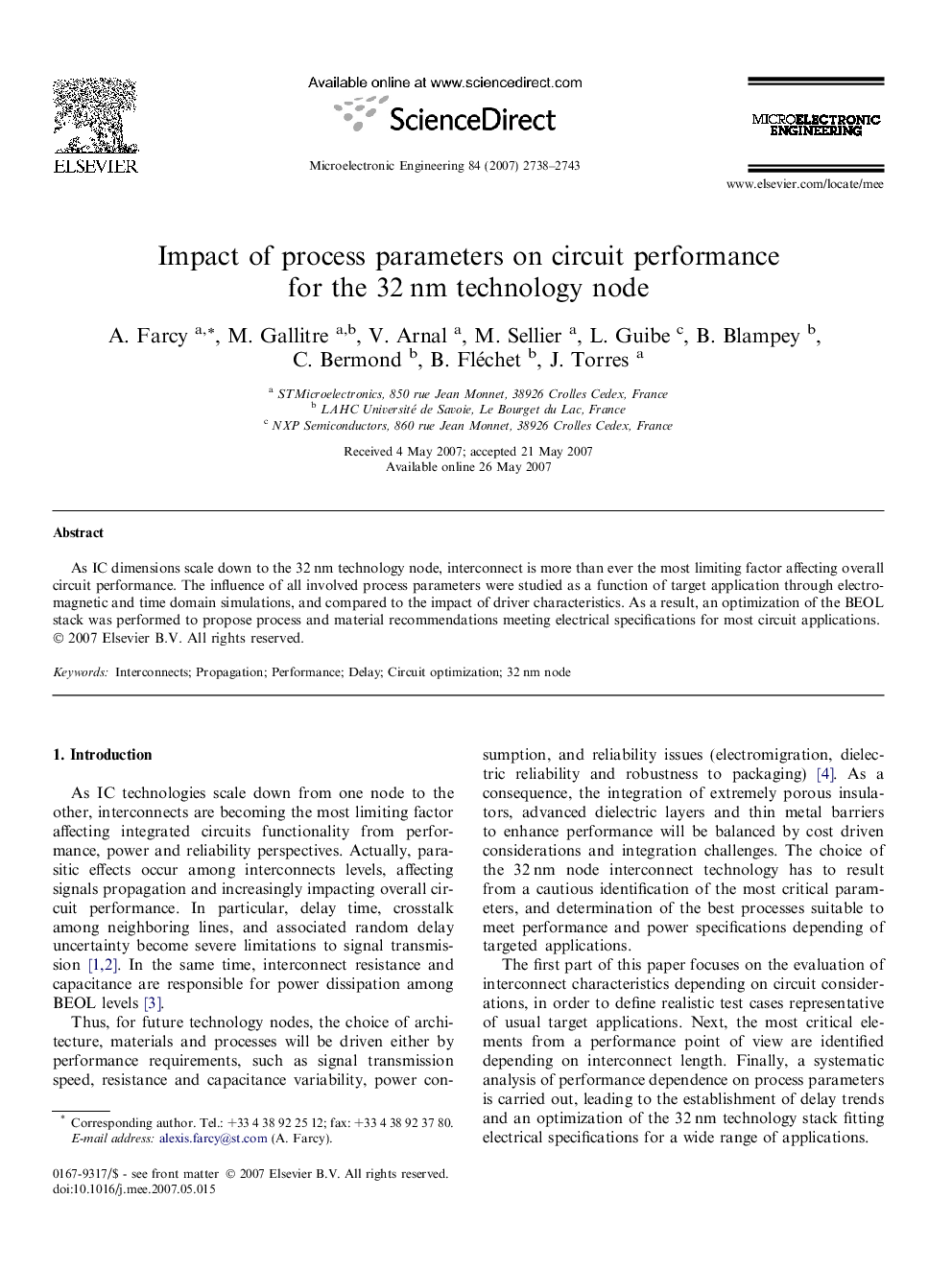 Impact of process parameters on circuit performance for the 32 nm technology node