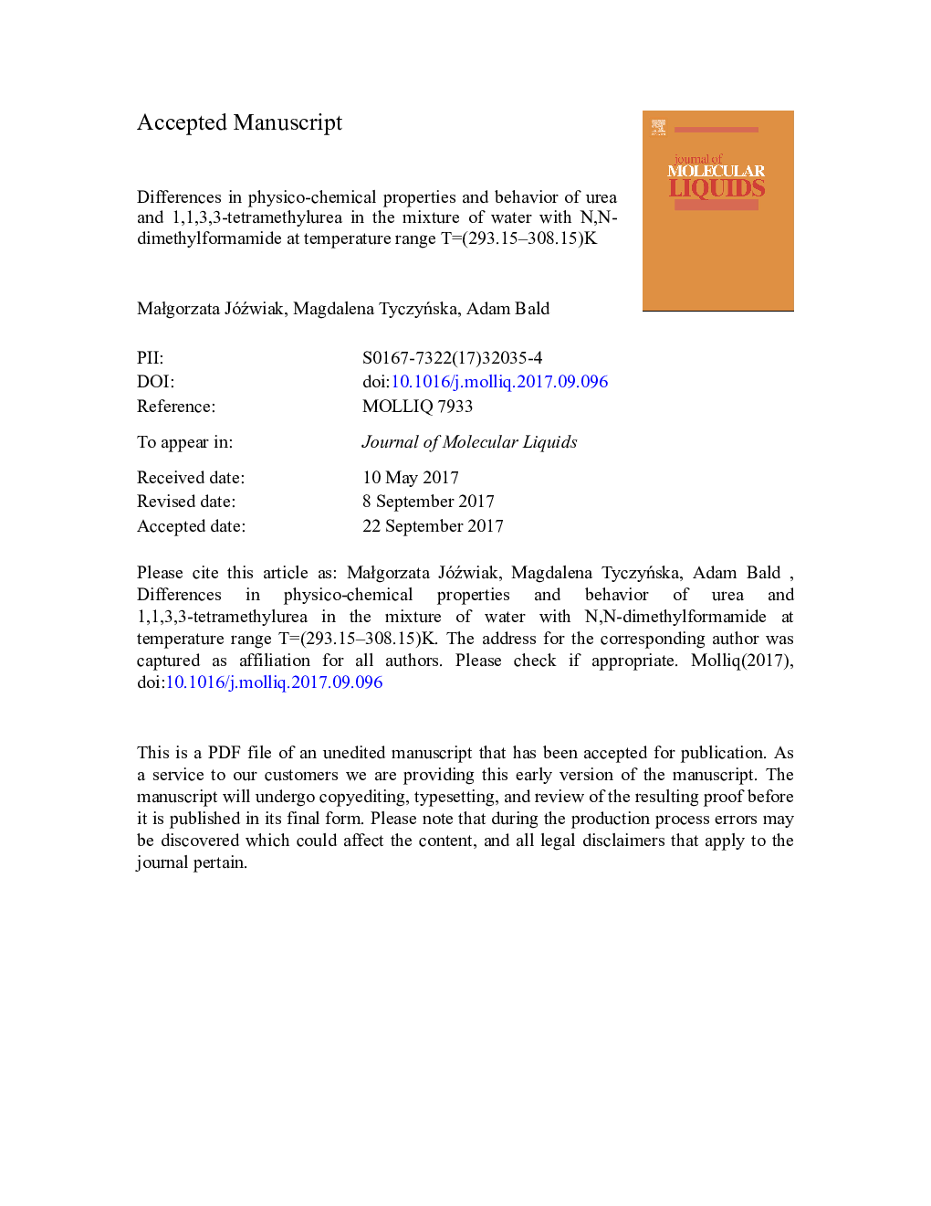 Differences in physico-chemical properties and behavior of urea and 1,1,3,3-tetramethylurea in the mixture of water with N,N-dimethylformamide at temperature range TÂ =Â (293.15-308.15)Â K