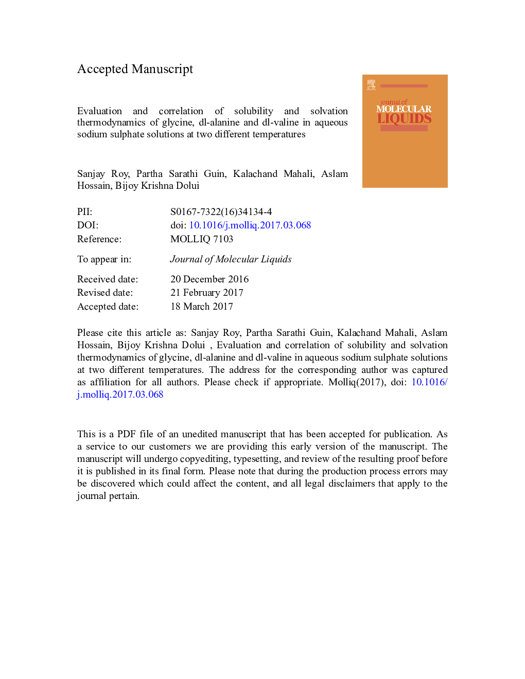 Evaluation and correlation of solubility and solvation thermodynamics of glycine, dl-alanine and dl-valine in aqueous sodium sulphate solutions at two different temperatures