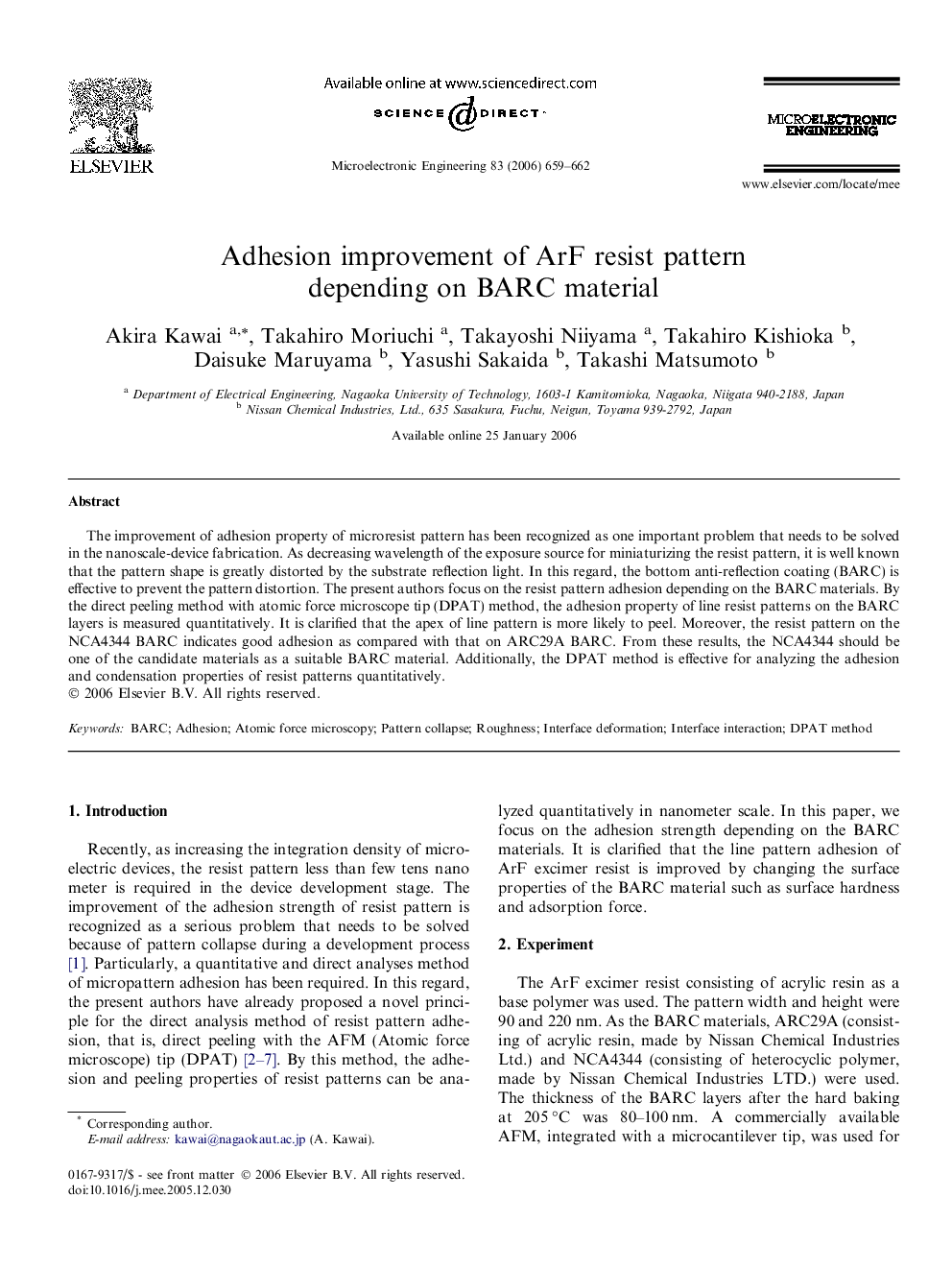 Adhesion improvement of ArF resist pattern depending on BARC material