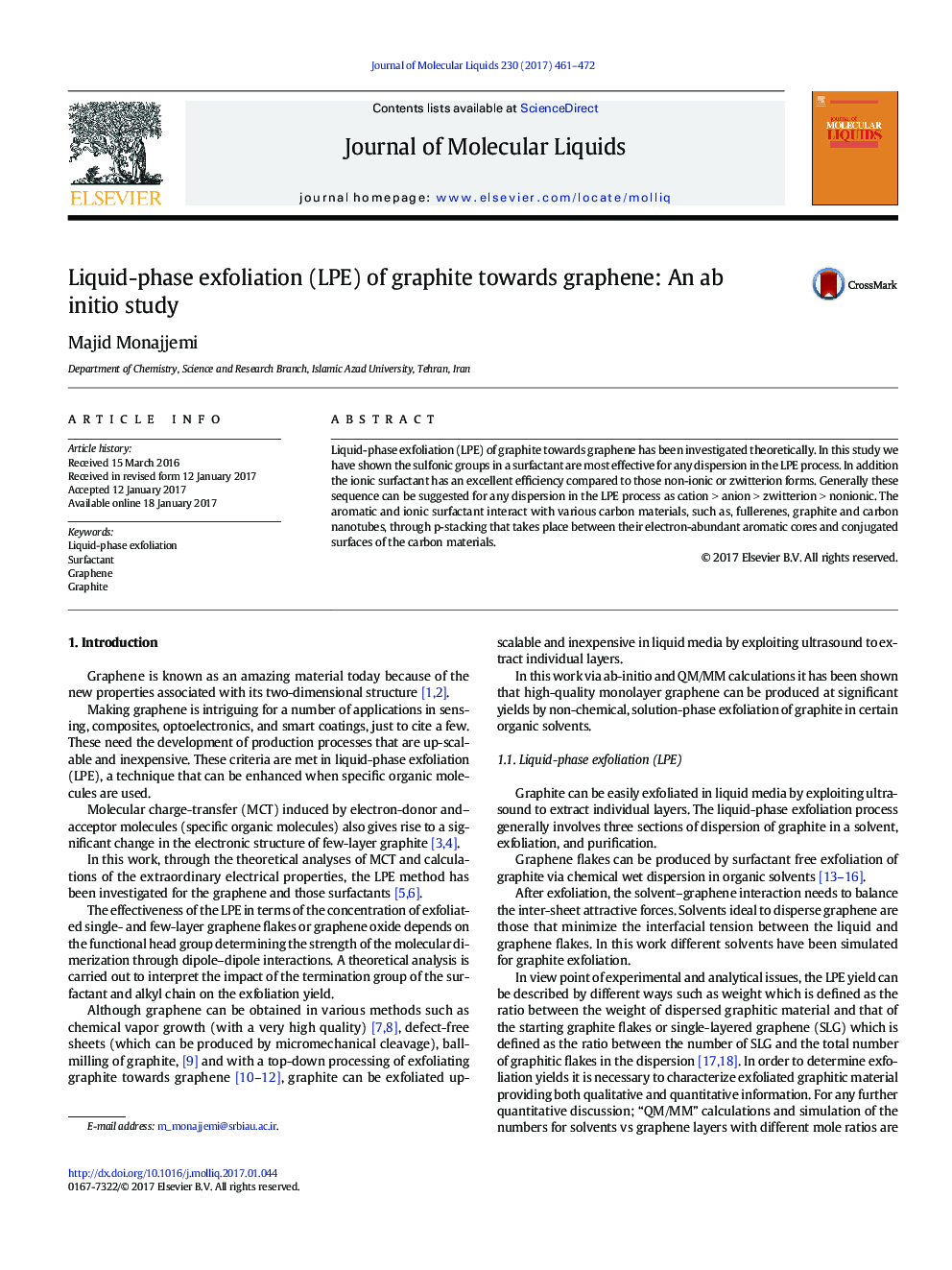 Liquid-phase exfoliation (LPE) of graphite towards graphene: An ab initio study