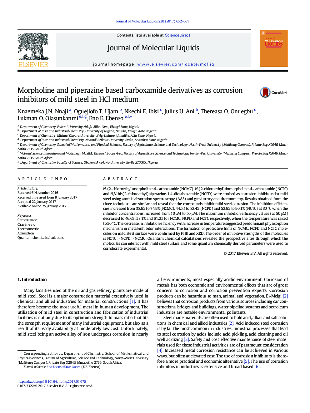 Morpholine and piperazine based carboxamide derivatives as corrosion inhibitors of mild steel in HCl medium