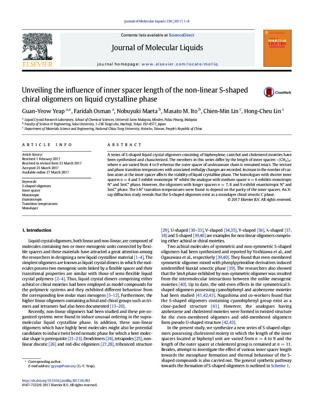 Unveiling the influence of inner spacer length of the non-linear S-shaped chiral oligomers on liquid crystalline phase