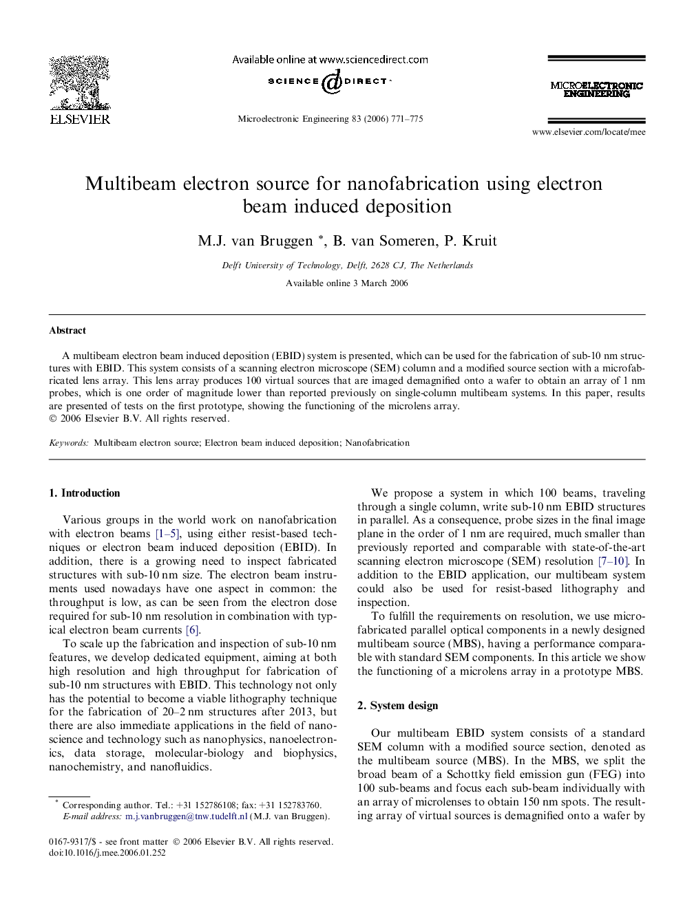 عکس صفحه اول مقاله: Multibeam electron source for nanofabrication using electron beam induced deposition Multibeam electron source for nanofabrication using electron beam induced deposition