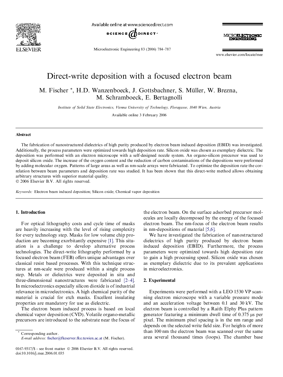 Direct-write deposition with a focused electron beam