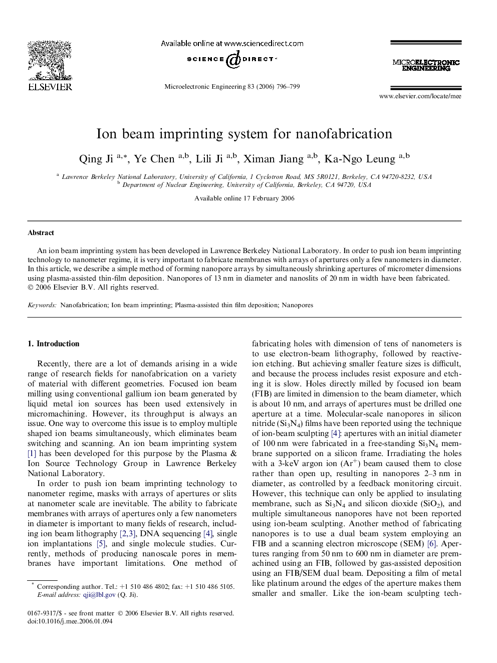 Ion beam imprinting system for nanofabrication