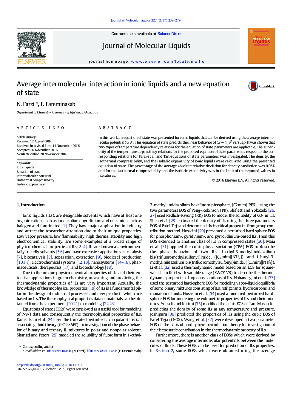 Average intermolecular interaction in ionic liquids and a new equation of state