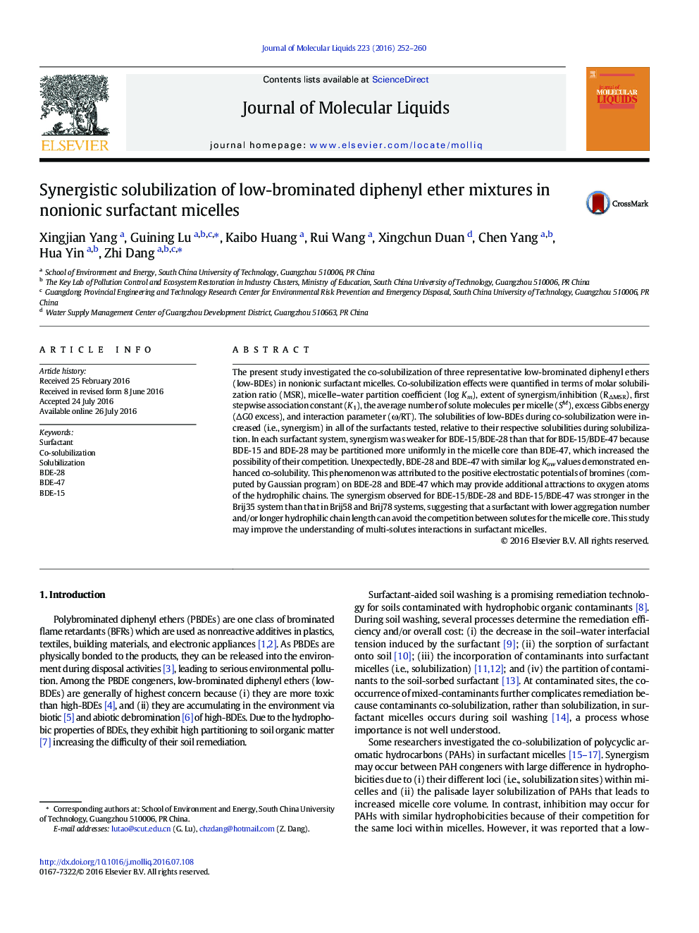 Synergistic solubilization of low-brominated diphenyl ether mixtures in nonionic surfactant micelles