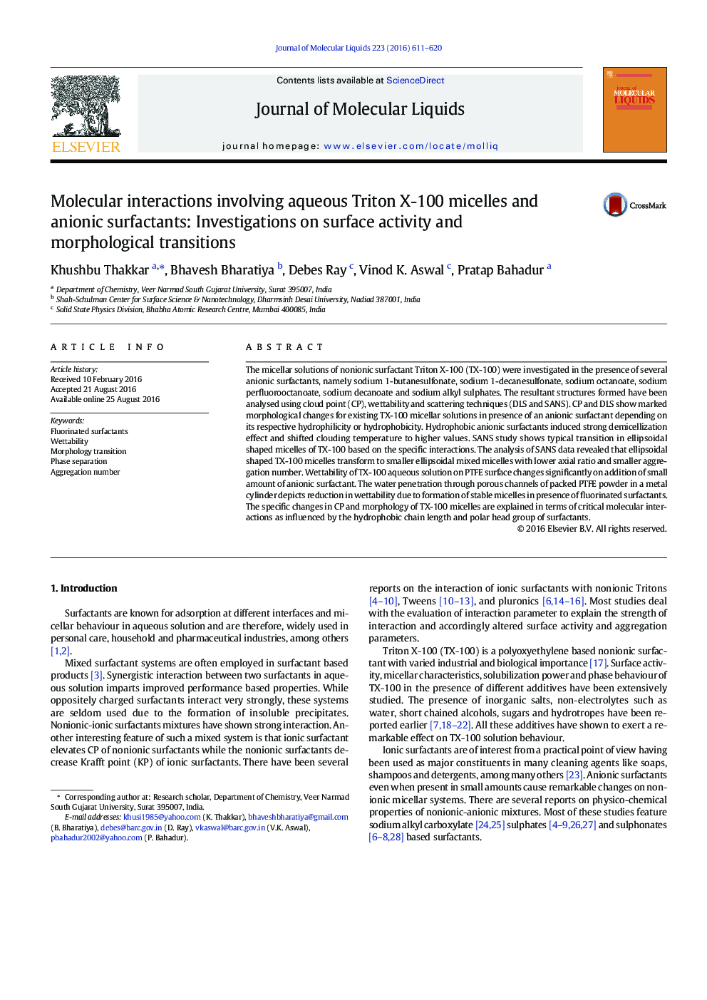 Molecular interactions involving aqueous Triton X-100 micelles and anionic surfactants: Investigations on surface activity and morphological transitions