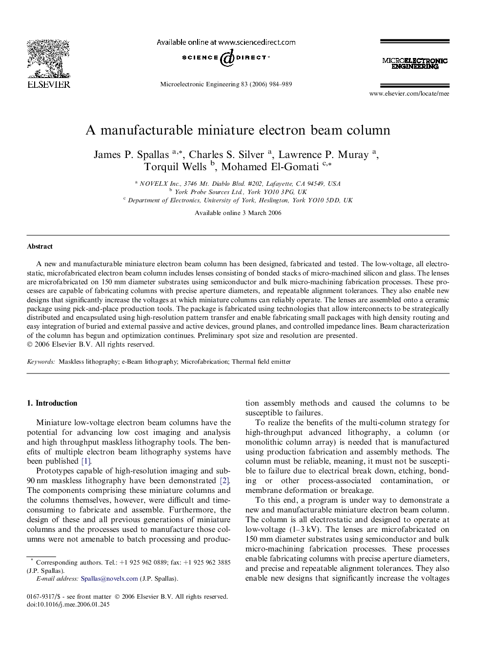 A manufacturable miniature electron beam column