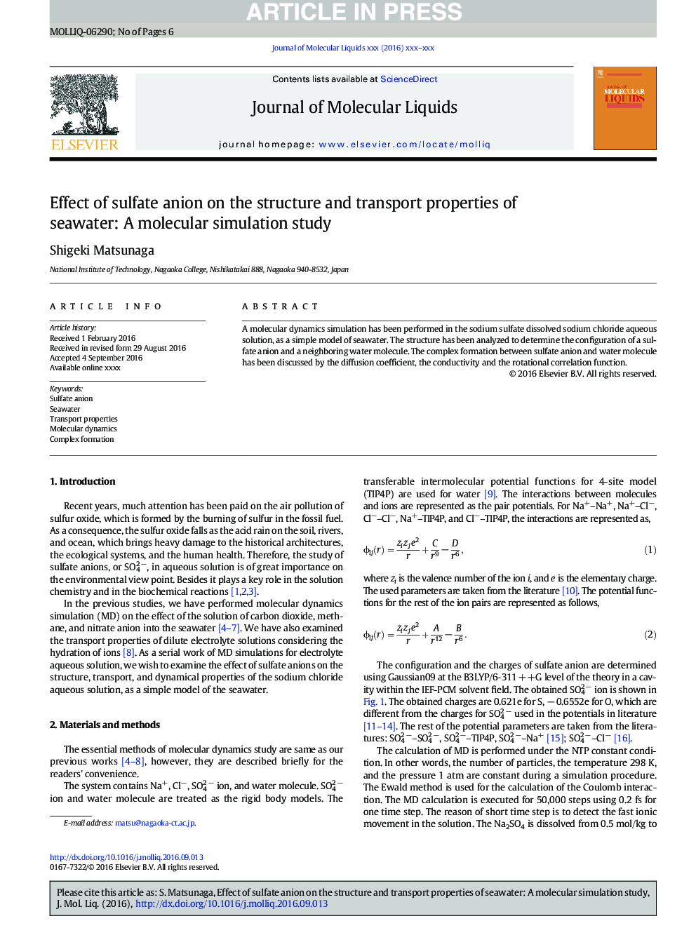 Effect of sulfate anion on the structure and transport properties of seawater: A molecular simulation study