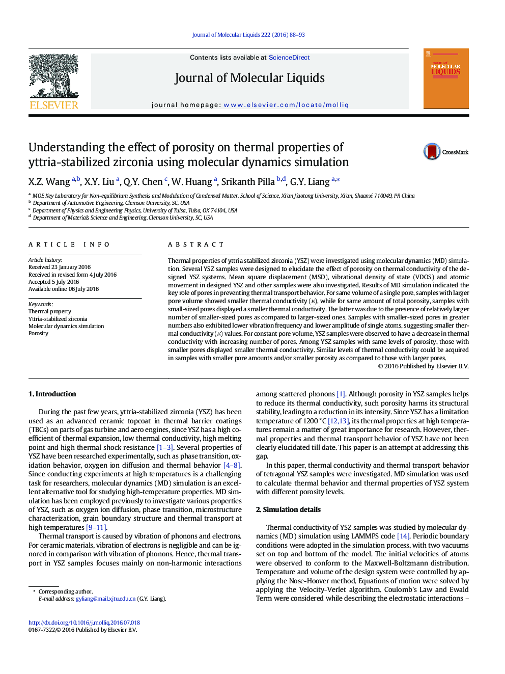 Understanding the effect of porosity on thermal properties of yttria-stabilized zirconia using molecular dynamics simulation