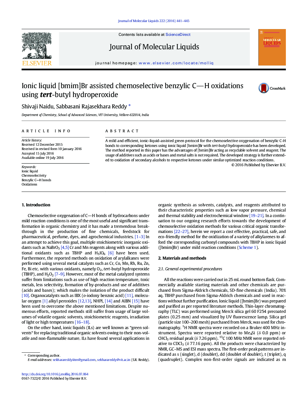 Ionic liquid [bmim]Br assisted chemoselective benzylic CH oxidations using tert-butyl hydroperoxide