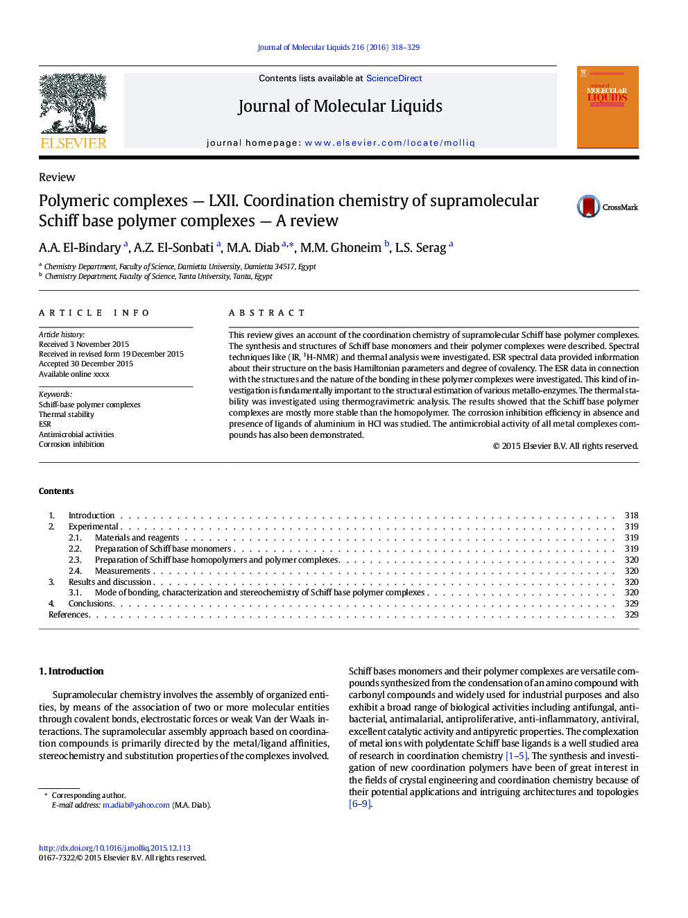 Polymeric complexes - LXII. Coordination chemistry of supramolecular Schiff base polymer complexes - A review