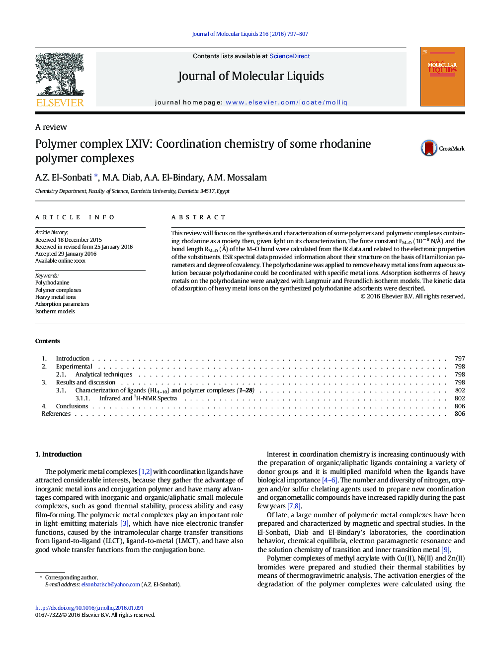 Polymer complex LXIV: Coordination chemistry of some rhodanine polymer complexes