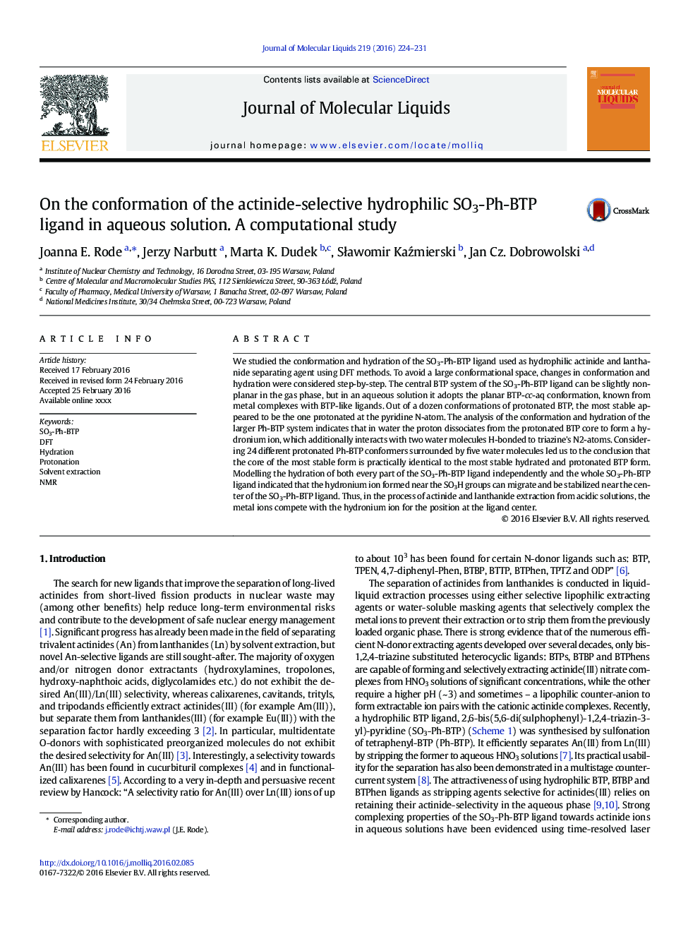 On the conformation of the actinide-selective hydrophilic SO3-Ph-BTP ligand in aqueous solution. A computational study