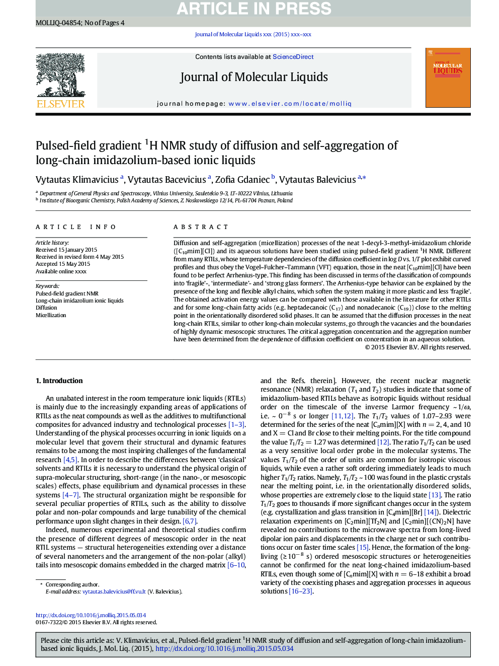 Pulsed-field gradient 1H NMR study of diffusion and self-aggregation of long-chain imidazolium-based ionic liquids