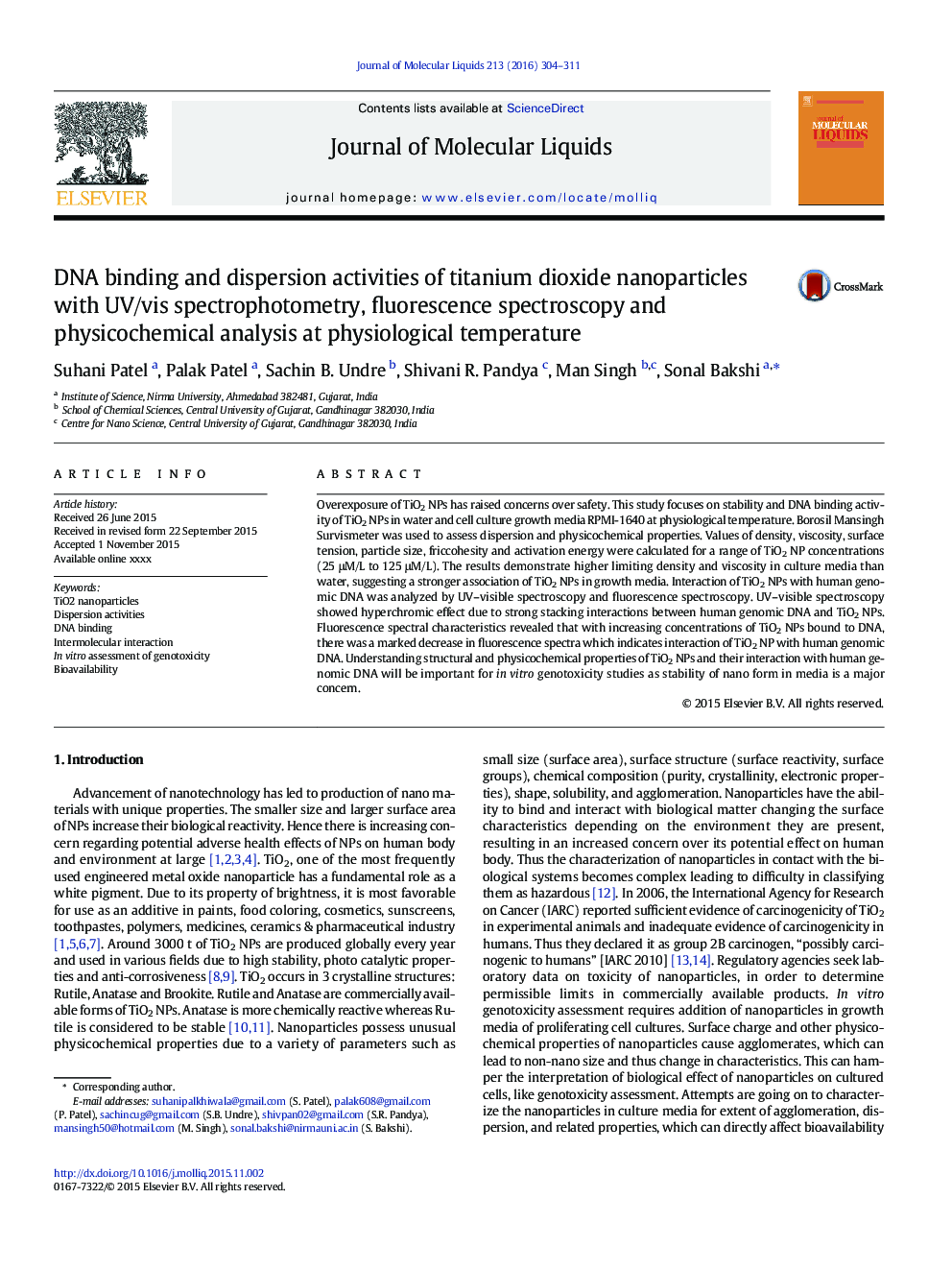 DNA binding and dispersion activities of titanium dioxide nanoparticles with UV/vis spectrophotometry, fluorescence spectroscopy and physicochemical analysis at physiological temperature