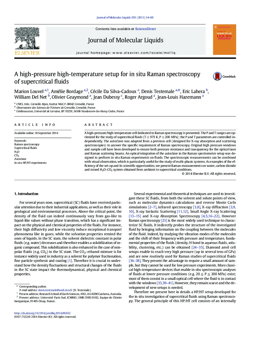 A high-pressure high-temperature setup for in situ Raman spectroscopy of supercritical fluids