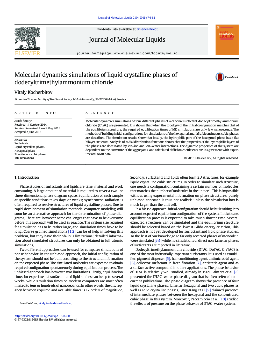 Molecular dynamics simulations of liquid crystalline phases of dodecyltrimethylammonium chloride