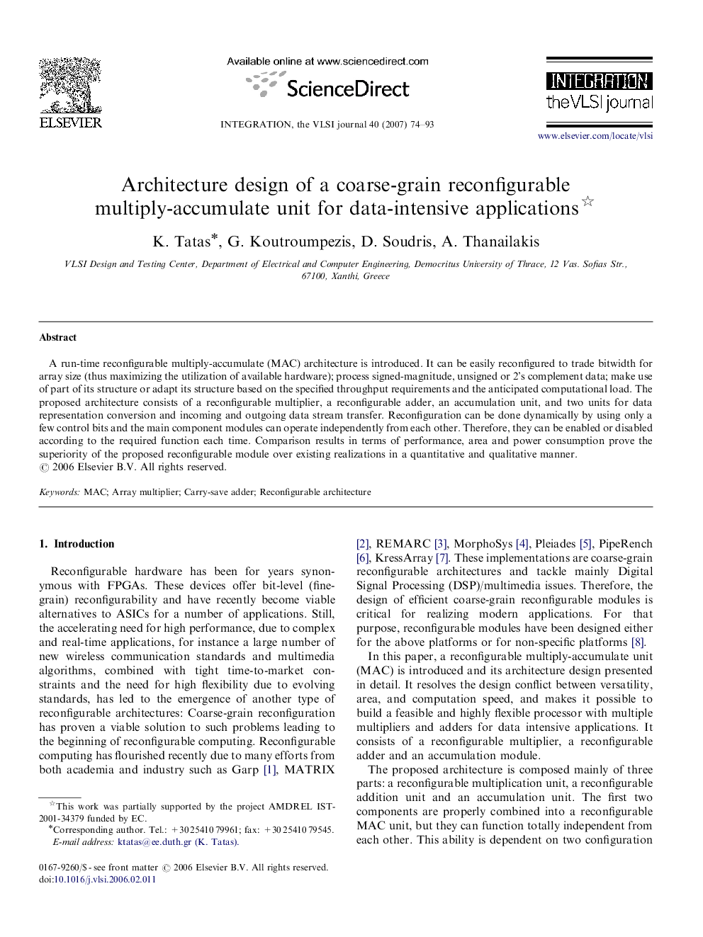 Architecture design of a coarse-grain reconfigurable multiply-accumulate unit for data-intensive applications 