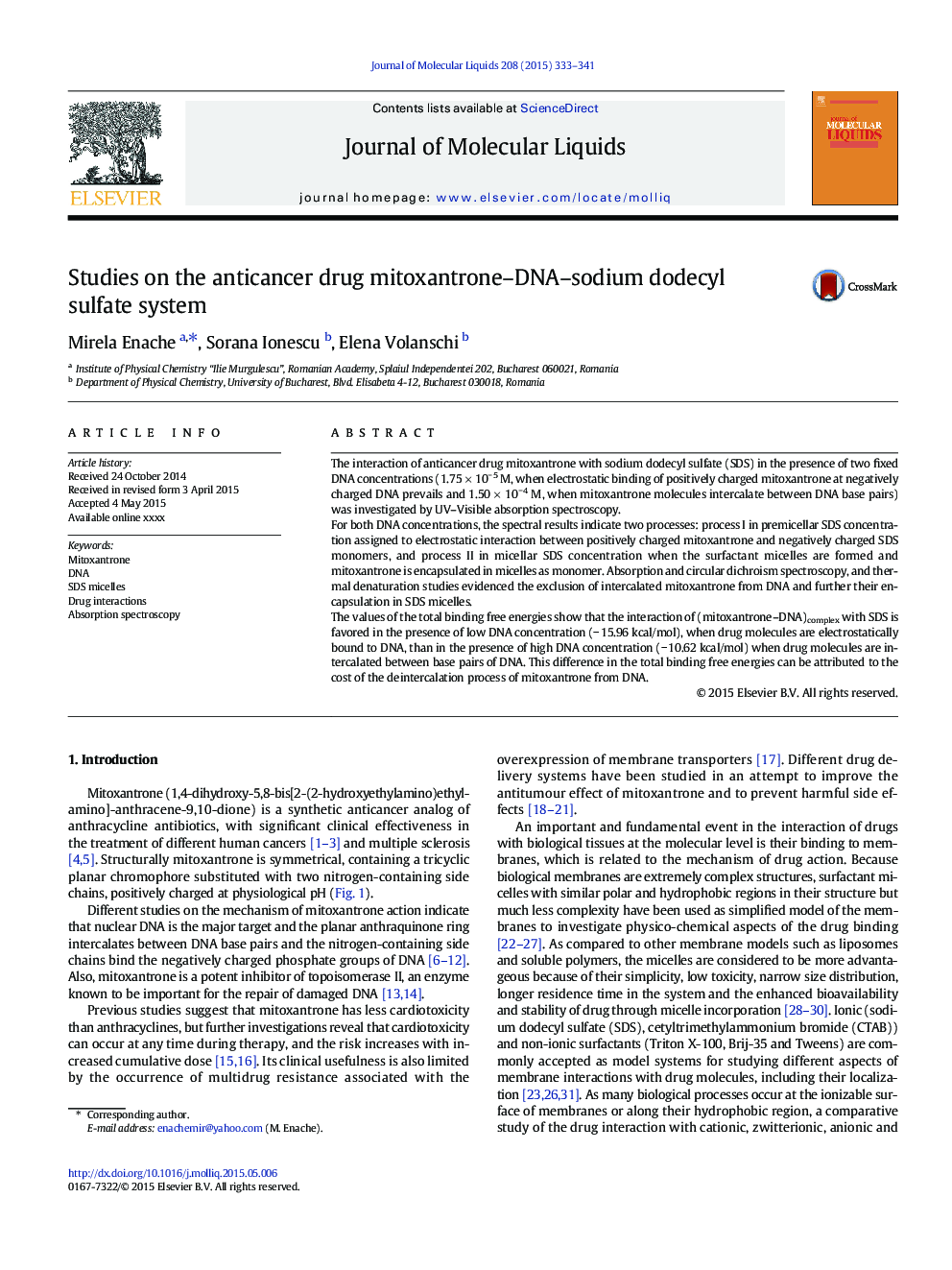 Studies on the anticancer drug mitoxantrone-DNA-sodium dodecyl sulfate system