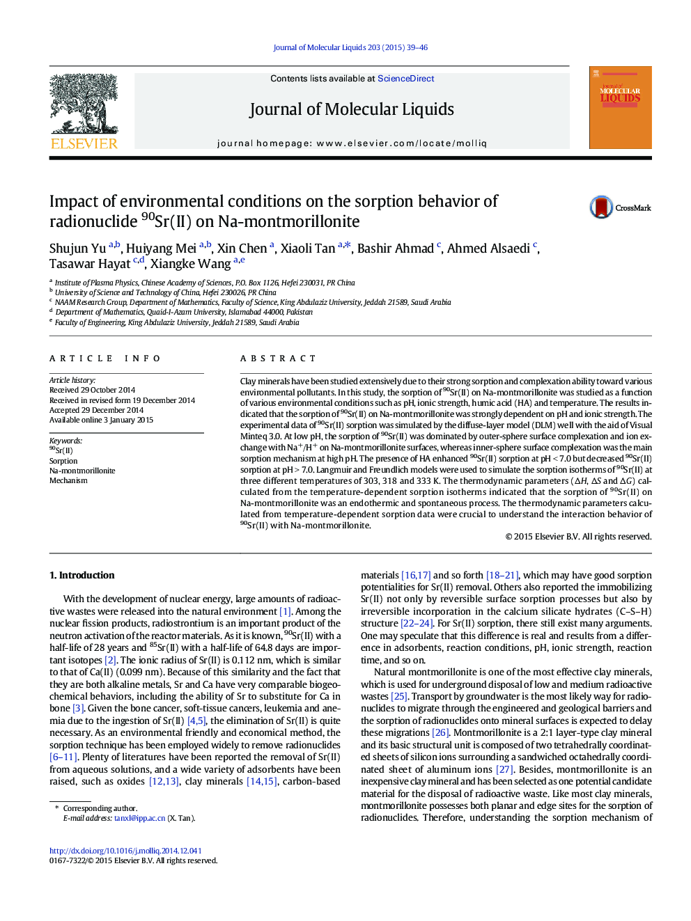 Impact of environmental conditions on the sorption behavior of radionuclide 90Sr(II) on Na-montmorillonite