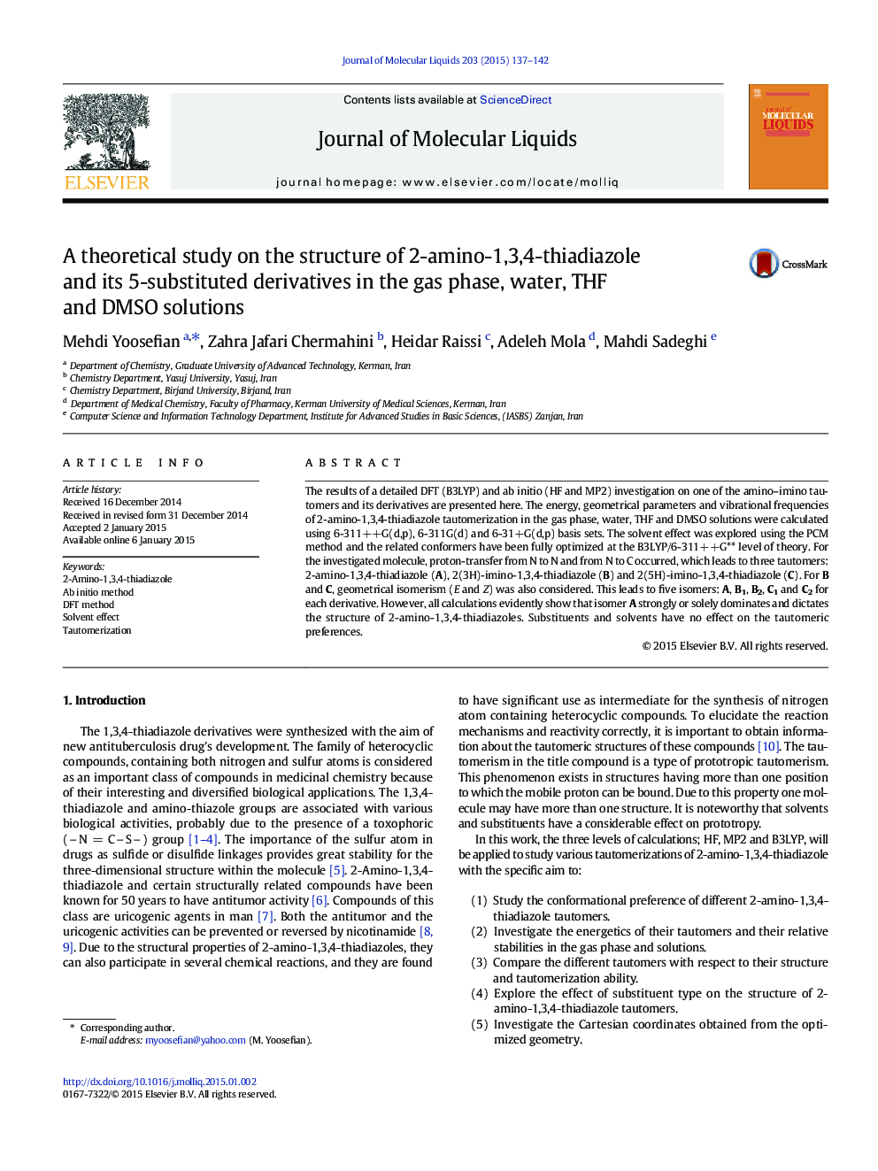 A theoretical study on the structure of 2-amino-1,3,4-thiadiazole and its 5-substituted derivatives in the gas phase, water, THF and DMSO solutions