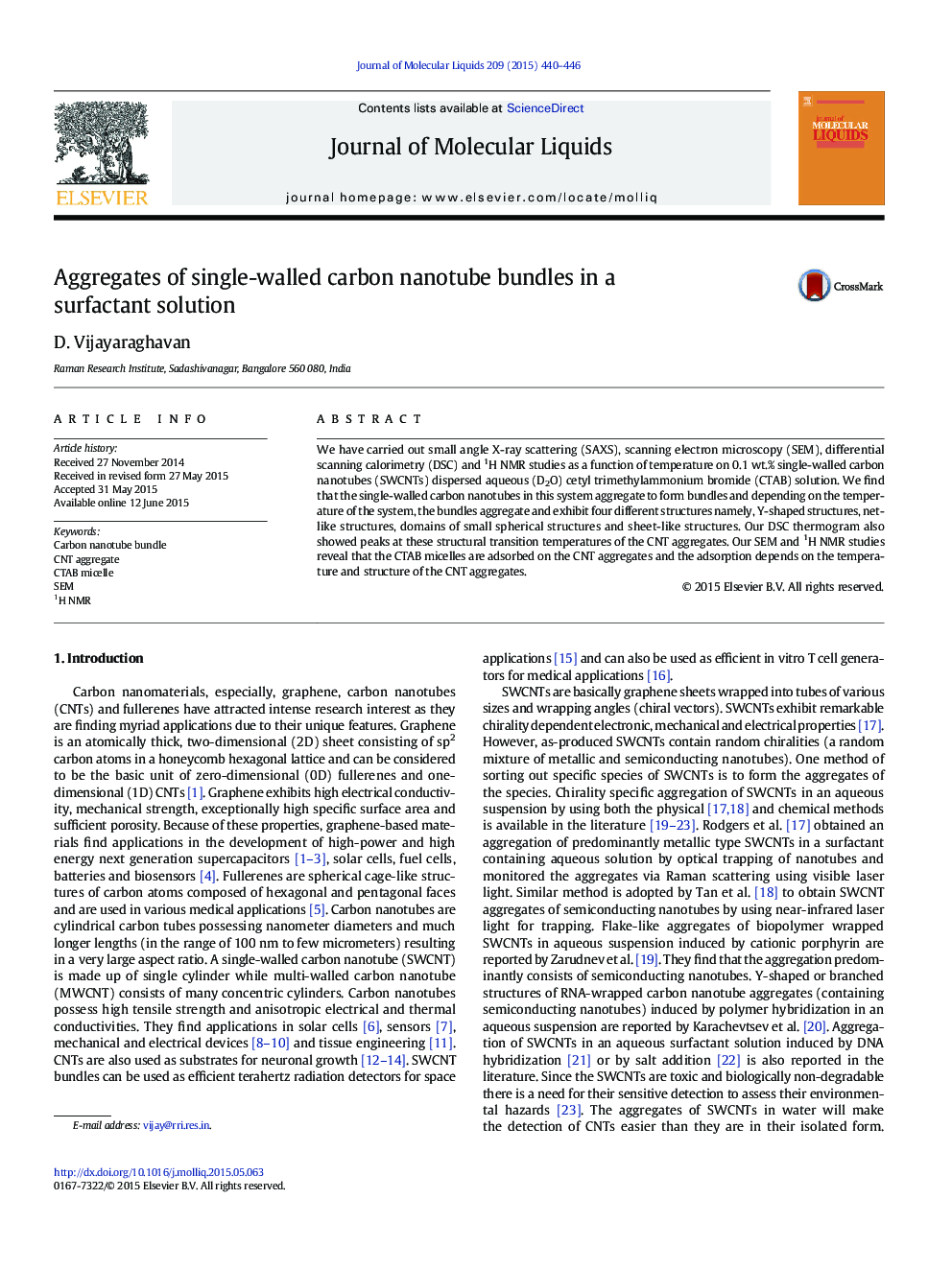 Aggregates of single-walled carbon nanotube bundles in a surfactant solution