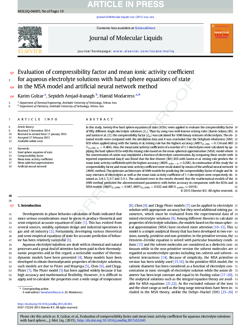 Evaluation of compressibility factor and mean ionic activity coefficient for aqueous electrolyte solutions with hard sphere equations of state in the MSA model and artificial neural network method