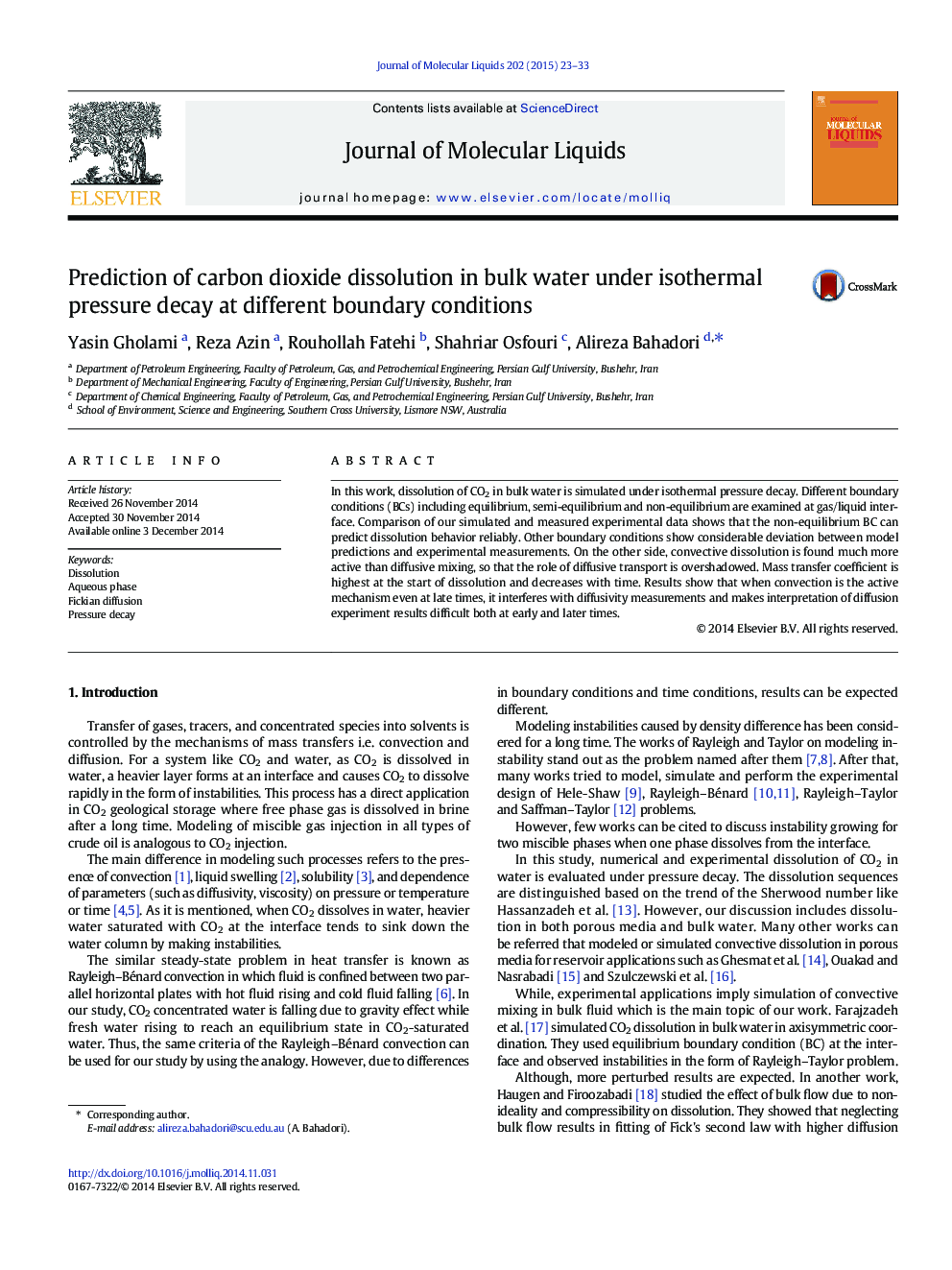 Prediction of carbon dioxide dissolution in bulk water under isothermal pressure decay at different boundary conditions