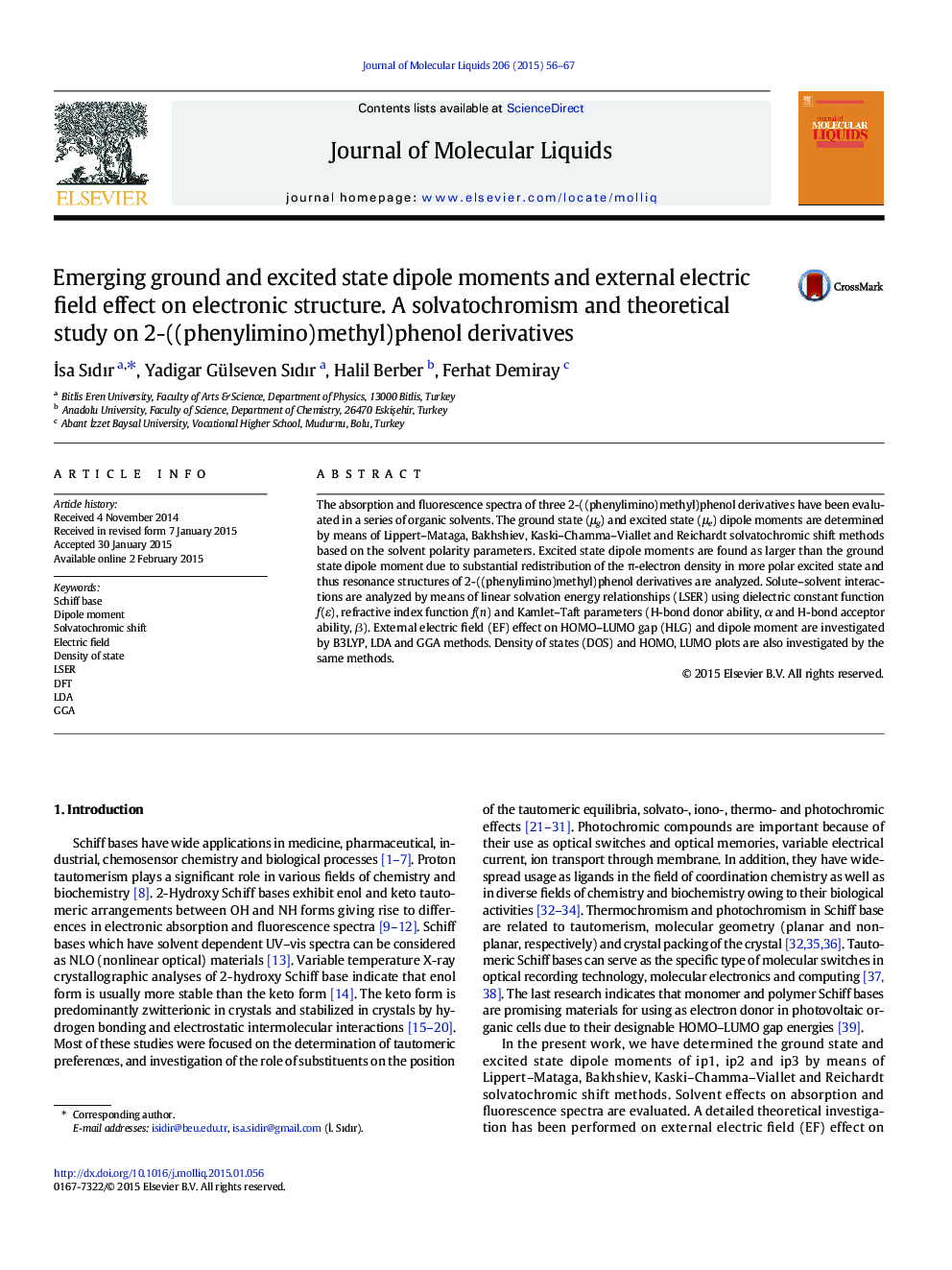 Emerging ground and excited state dipole moments and external electric field effect on electronic structure. A solvatochromism and theoretical study on 2-((phenylimino)methyl)phenol derivatives