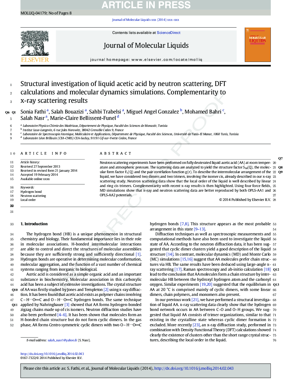 Structural investigation of liquid acetic acid by neutron scattering, DFT calculations and molecular dynamics simulations. Complementarity to x-ray scattering results