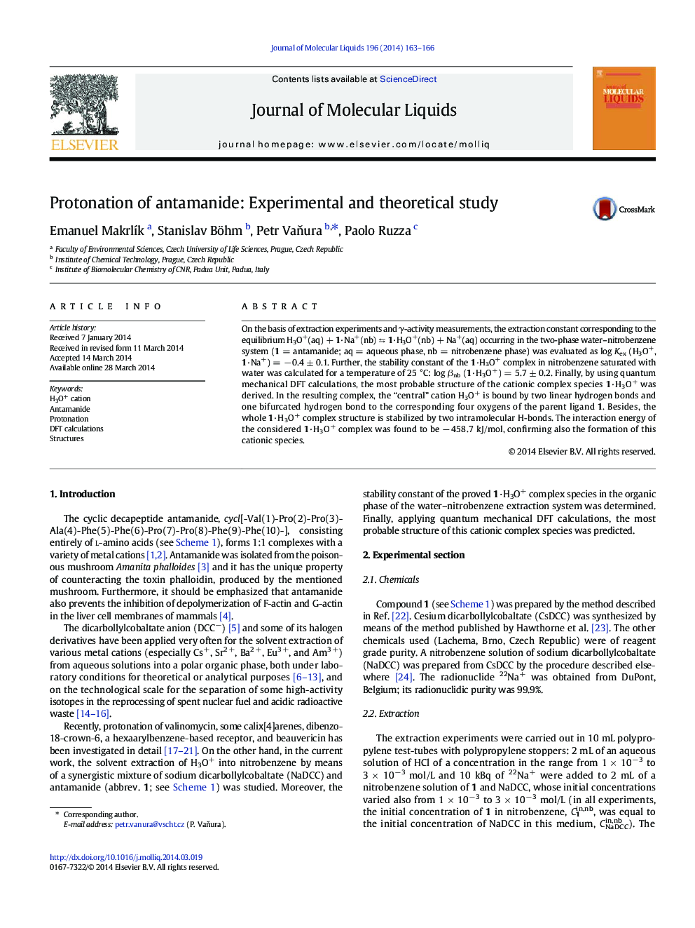 Protonation of antamanide: Experimental and theoretical study