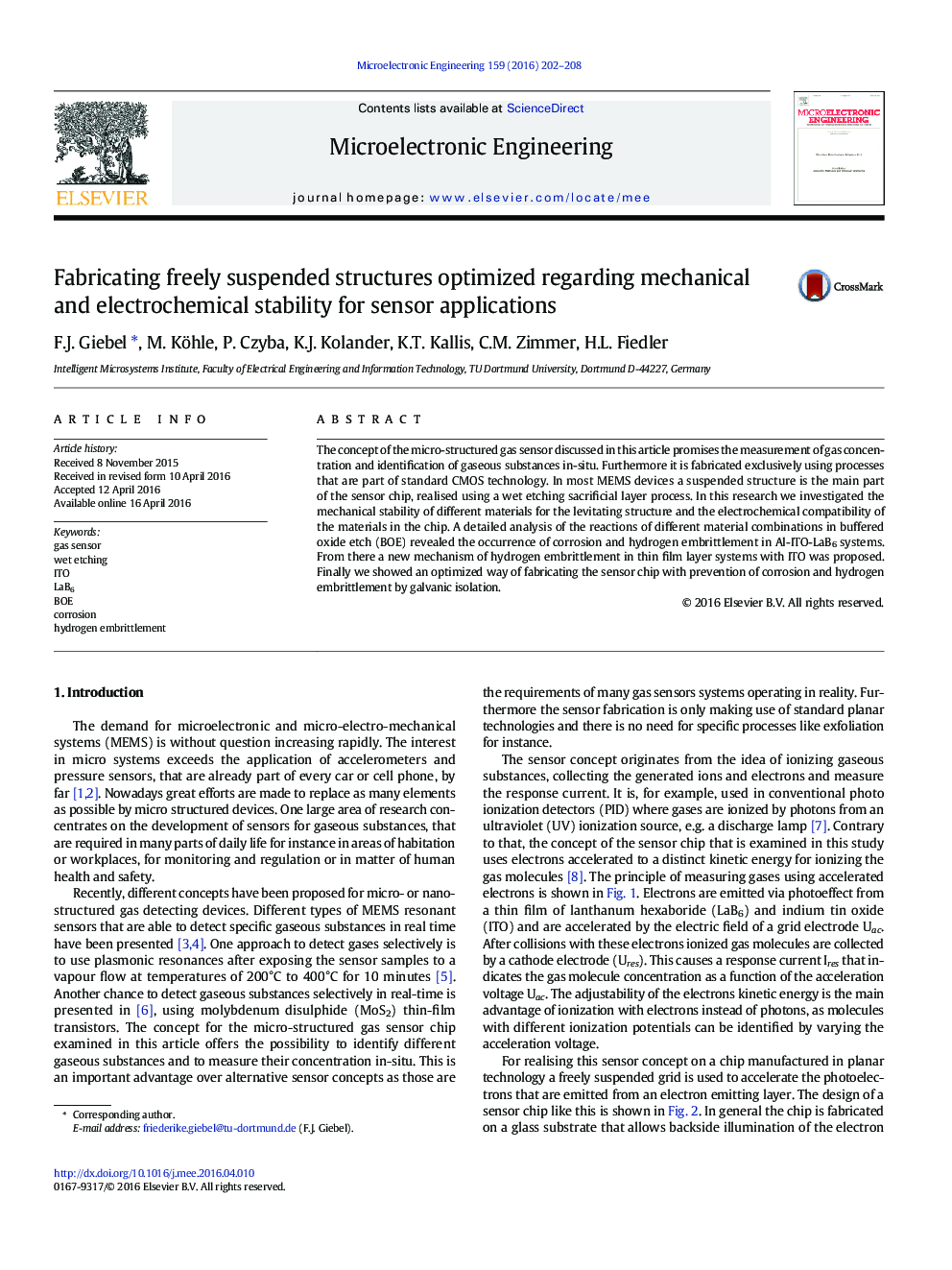 Fabricating freely suspended structures optimized regarding mechanical and electrochemical stability for sensor applications