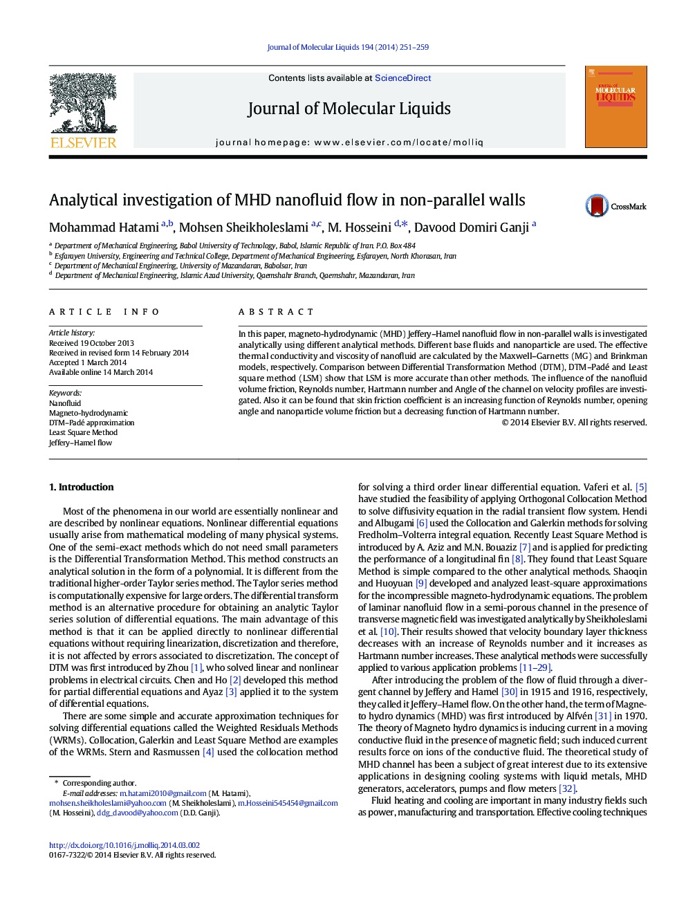 Analytical investigation of MHD nanofluid flow in non-parallel walls