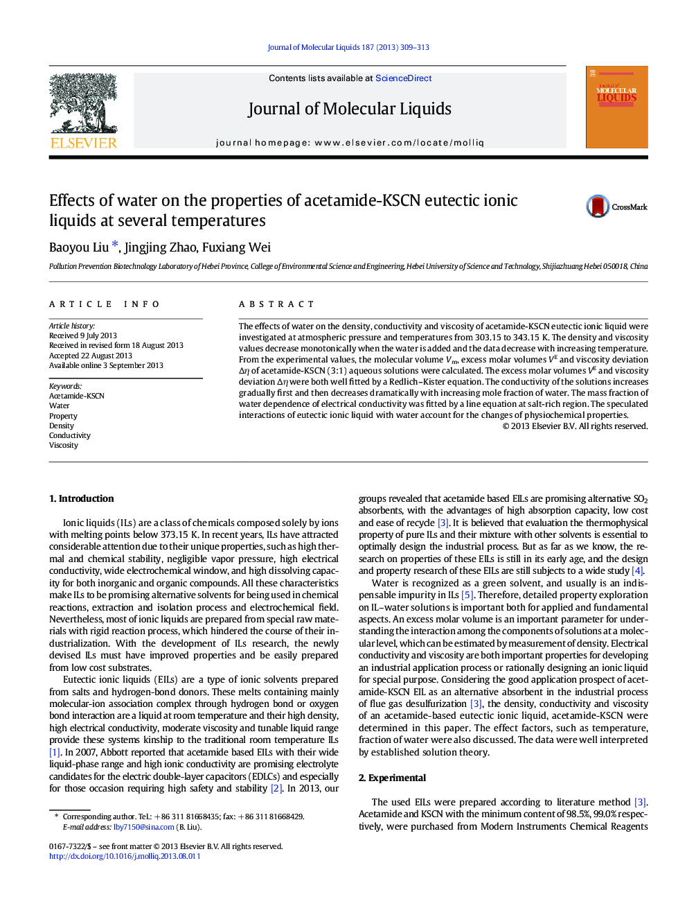 Effects of water on the properties of acetamide-KSCN eutectic ionic liquids at several temperatures