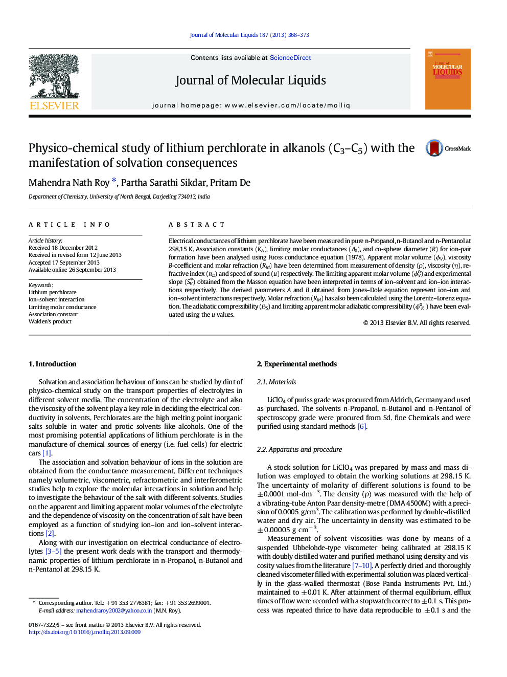 Physico-chemical study of lithium perchlorate in alkanols (C3-C5) with the manifestation of solvation consequences