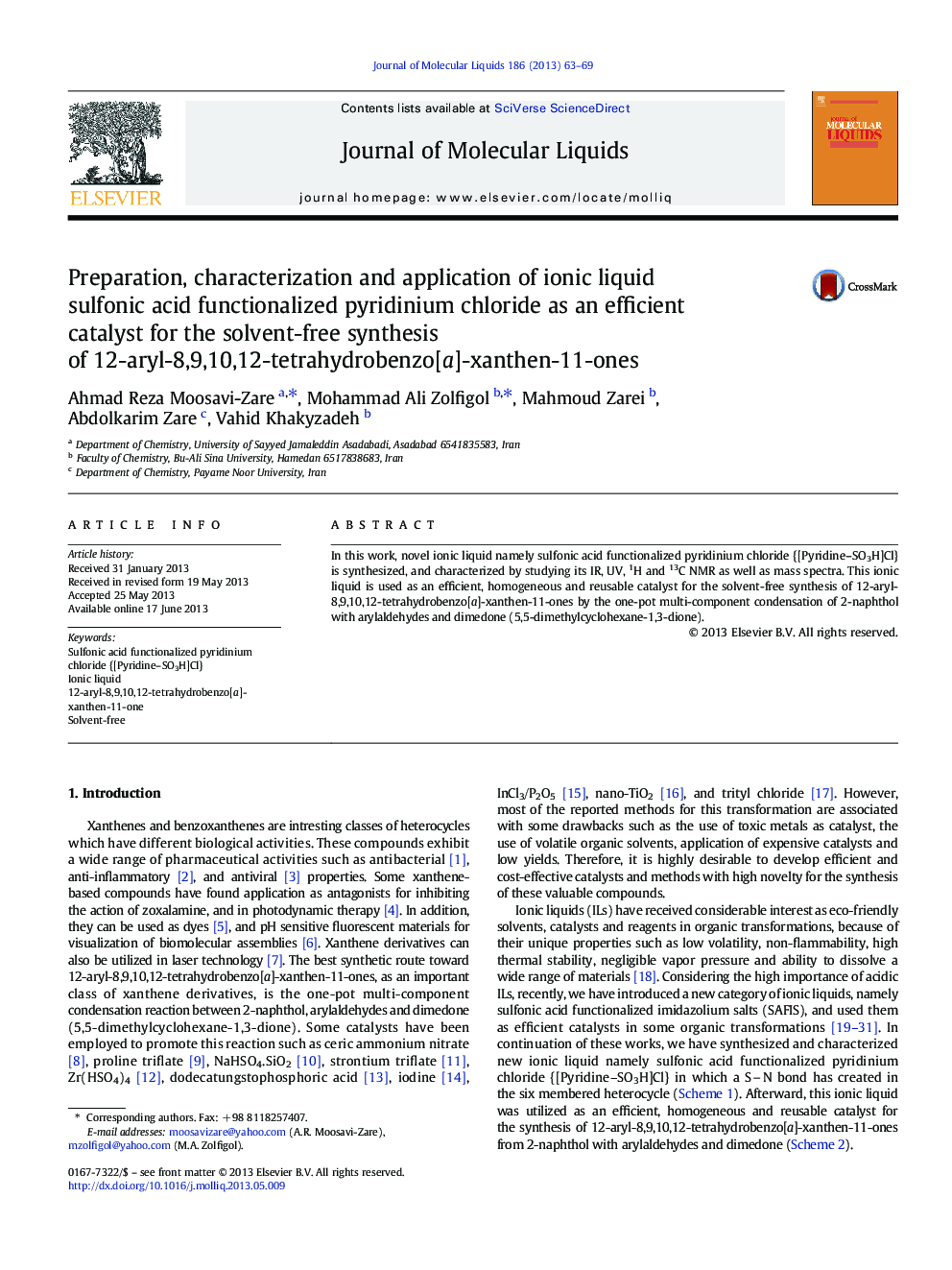 Preparation, characterization and application of ionic liquid sulfonic acid functionalized pyridinium chloride as an efficient catalyst for the solvent-free synthesis of 12-aryl-8,9,10,12-tetrahydrobenzo[a]-xanthen-11-ones