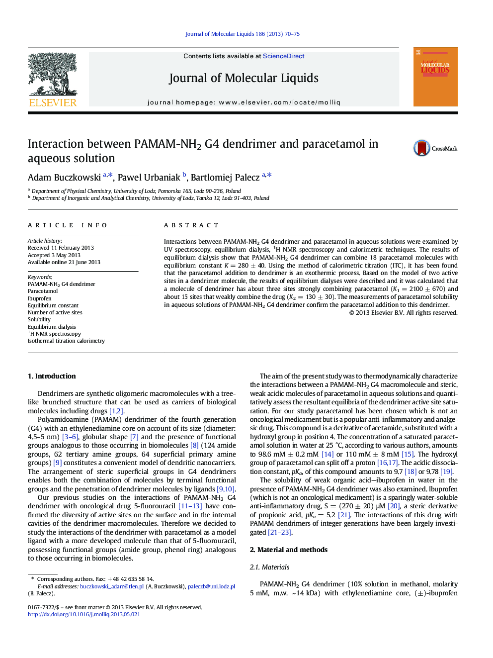 Interaction between PAMAM-NH2 G4 dendrimer and paracetamol in aqueous solution
