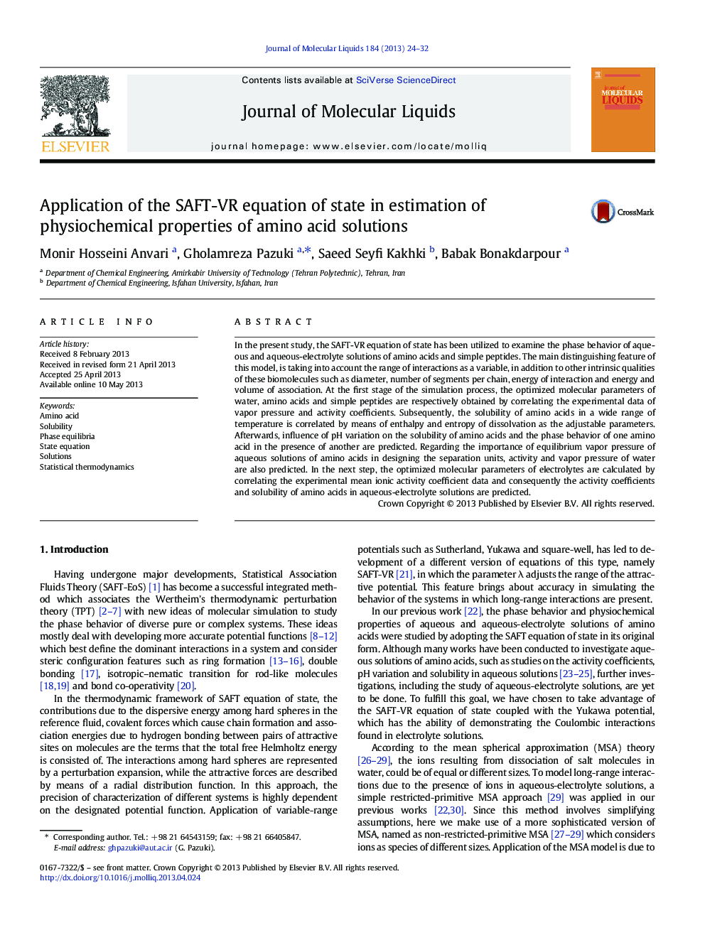 Application of the SAFT-VR equation of state in estimation of physiochemical properties of amino acid solutions