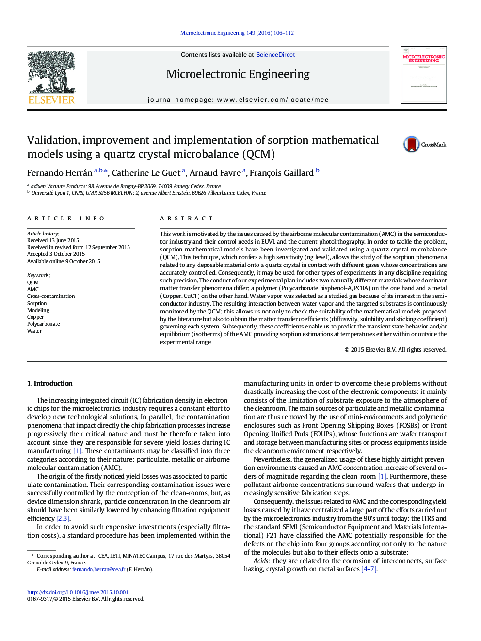 Validation, improvement and implementation of sorption mathematical models using a quartz crystal microbalance (QCM)