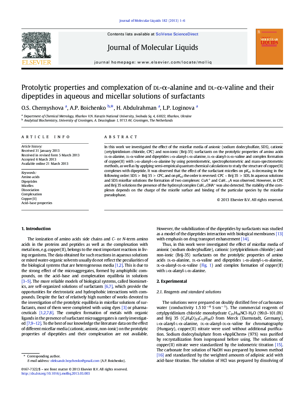 Protolytic properties and complexation of dl-Î±-alanine and dl-Î±-valine and their dipeptides in aqueous and micellar solutions of surfactants