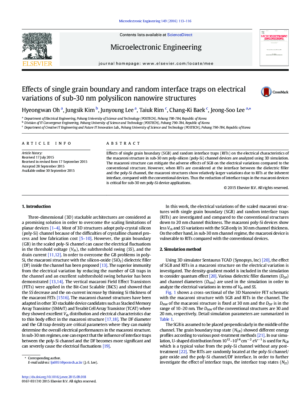 Effects of single grain boundary and random interface traps on electrical variations of sub-30 nm polysilicon nanowire structures