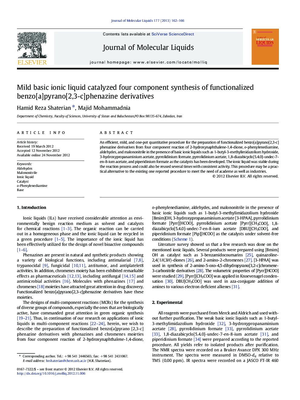 Mild basic ionic liquid catalyzed four component synthesis of functionalized benzo[a]pyrano[2,3-c]phenazine derivatives