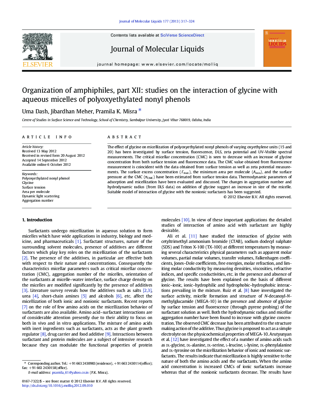 Organization of amphiphiles, part XII: studies on the interaction of glycine with aqueous micelles of polyoxyethylated nonyl phenols